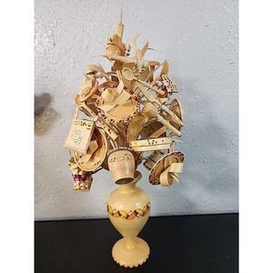 Vtg 15" Wood Vase w/Kitchen Utensils Flowers Folk Art Sculpture Handmade 1of Kin